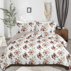 NNEDSZ Crimson Dahlia Garden Plush 3 Pc Bedspread & Pillow Cover Set