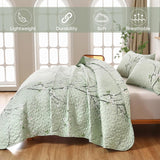 NNEDSZ Chic green Floral Quilted 3 Pc Bedspread & Pillow Cover Set