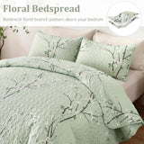 NNEDSZ Chic green Floral Quilted 3 Pc Bedspread & Pillow Cover Set