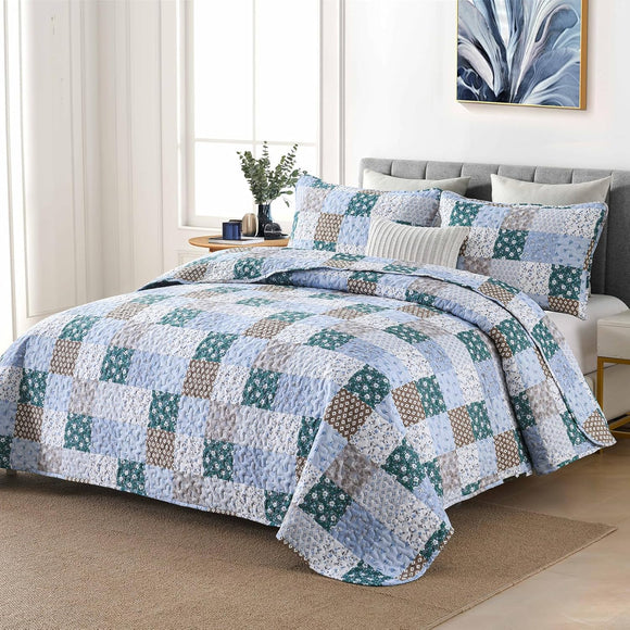 NNEDSZ Frosted Blue Hydrangea Elegant 3 Pc Bedspread & Pillow Cover Set