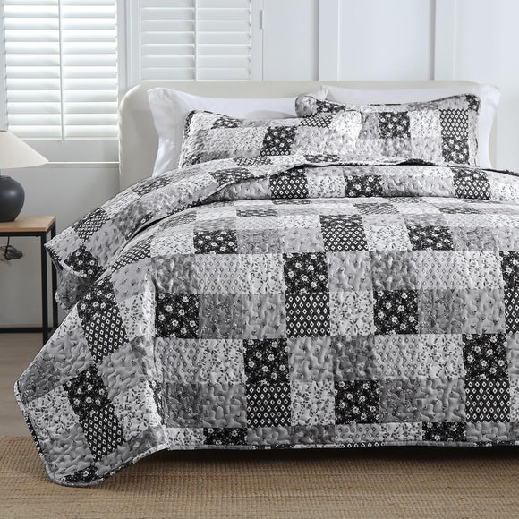 NNEDSZ Autumn patchwork B/W Pattern 3 Pc Bedspread & Pillow Cover Set