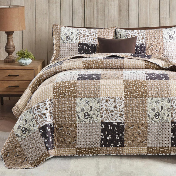 NNEDSZ Rustic Countryside Daisy Quilted 3 Pc Bedspread & Pillow Cover Set