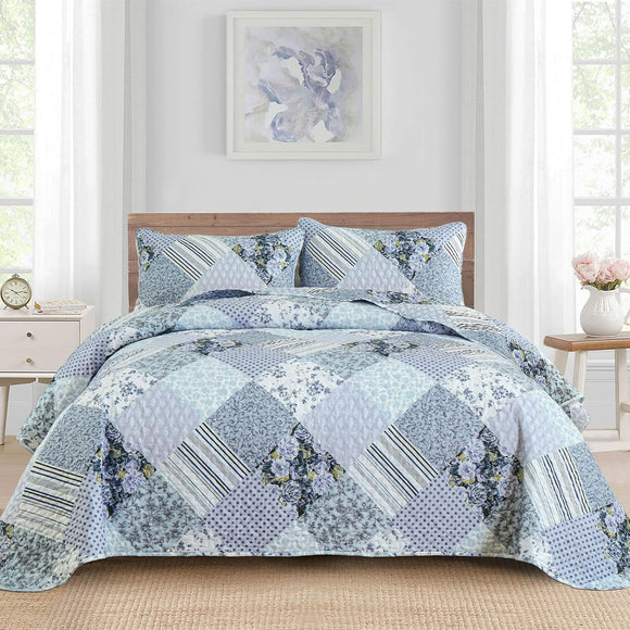 NNEDSZ Radiant Summer Breeze patchwork 3 Pc Bedspread & Pillow Cover Set