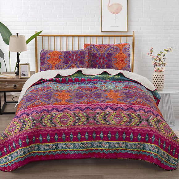 NNEDSZ Multicolor Honeycomb Bloom Textured 3 Pc Bedspread & Pillow Cover Set