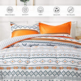 NNEDSZ Boho Comforter Set, Queen Size, Reversible Orange Geometric 3-Piece Bedding Collection