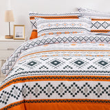 NNEDSZ Boho Comforter Set, Queen Size, Reversible Orange Geometric 3-Piece Bedding Collection