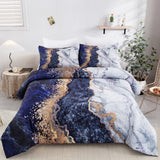 NNEDSZ Blue Marble Comforter Set, King Size, Retro Watercolor 3-Piece Bedding Ensemble