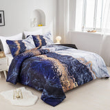 NNEDSZ Blue Marble Comforter Set, King Size, Retro Watercolor 3-Piece Bedding Ensemble