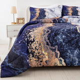 NNEDSZ Blue Marble Comforter Set, King Size, Retro Watercolor 3-Piece Bedding Ensemble