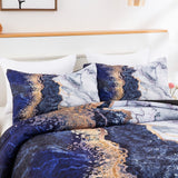 NNEDSZ Blue Marble Comforter Set, King Size, Retro Watercolor 3-Piece Bedding Ensemble