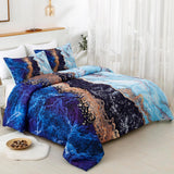 NNEDSZ Blue Marble Comforter Set, King Size, Retro Watercolor 3-Piece Bedding Collection