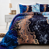 NNEDSZ Blue Marble Comforter Set, King Size, Retro Watercolor 3-Piece Bedding Collection