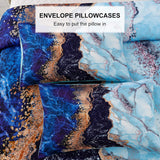 NNEDSZ Blue Marble Comforter Set, King Size, Retro Watercolor 3-Piece Bedding Collection