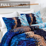 NNEDSZ Blue Marble Comforter Set, King Size, Retro Watercolor 3-Piece Bedding Collection