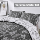 NNEDSZ Floral Comforter Set, King Size, Black White Floral Pattern Reversible Bedding