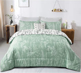 NNEDSZ Floral Comforter Set, King Size, Green White Floral Pattern Reversible Bedding