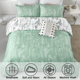 NNEDSZ Floral Comforter Set, King Size, Green White Floral Pattern Reversible Bedding