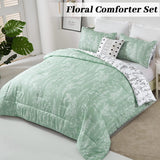 NNEDSZ Floral Comforter Set, King Size, Green White Floral Pattern Reversible Bedding