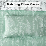 NNEDSZ Floral Comforter Set, King Size, Green White Floral Pattern Reversible Bedding