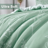 NNEDSZ Floral Comforter Set, King Size, Green White Floral Pattern Reversible Bedding