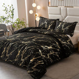 NNEDSZ Black Gold Metallic Marble Comforter Set, Queen Size, Foil Print Glitter 3-Piece Bedding