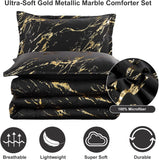 NNEDSZ Black Gold Metallic Marble Comforter Set, Queen Size, Foil Print Glitter 3-Piece Bedding