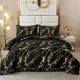 NNEDSZ Black Gold Metallic Marble Comforter Set, King Size, Foil Print Glitter 3-Piece Bedding