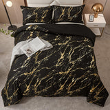 NNEDSZ Black Gold Metallic Marble Comforter Set, King Size, Foil Print Glitter 3-Piece Bedding