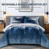NNEDSZ Ombre Blue Comforter Set, King Size, Gradient Blue Grey 3-Piece Boho Bedding