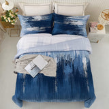 NNEDSZ Ombre Blue Comforter Set, King Size, Gradient Blue Grey 3-Piece Boho Bedding