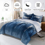 NNEDSZ Ombre Blue Comforter Set, King Size, Gradient Blue Grey 3-Piece Boho Bedding