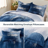 NNEDSZ Ombre Blue Comforter Set, King Size, Gradient Blue Grey 3-Piece Boho Bedding