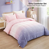 NNEDSZ Girls Comforter Set, Queen Size, Ombre Pink Purple Rainbow 3-Piece Bedding Collection