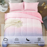 NNEDSZ Girls Comforter Set, King Size, Ombre Pink Purple Rainbow 3-Piece Bedding Collection