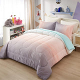 NNEDSZ Girls Comforter Set, Queen Size, Ombre Blue Pink Rainbow 3-Piece Bedding Collection