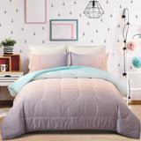 NNEDSZ Girls Comforter Set, King Size, Ombre Blue Pink Rainbow 3-Piece Bedding Collection