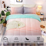 NNEDSZ Girls Comforter Set, King Size, Ombre Blue Pink Rainbow 3-Piece Bedding Collection