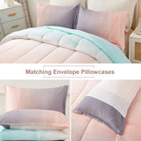 NNEDSZ Girls Comforter Set, King Size, Ombre Blue Pink Rainbow 3-Piece Bedding Collection
