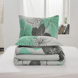 NNEDSZ Floral Comforter Set, King Size, Green Floral 3-Piece Bedding, Lightweight Microfiber
