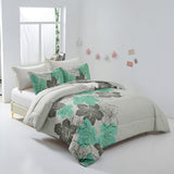 NNEDSZ Floral Comforter Set, King Size, Green Floral 3-Piece Bedding, Lightweight Microfiber