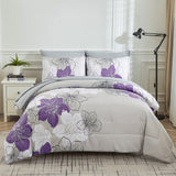 NNEDSZ Floral Comforter Set, King Size, Purple Floral 3-Piece Bedding, Lightweight Microfiber