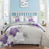 NNEDSZ Floral Comforter Set, King Size, Purple Floral 3-Piece Bedding, Lightweight Microfiber