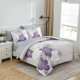 NNEDSZ Floral Comforter Set, King Size, Purple Floral 3-Piece Bedding, Lightweight Microfiber