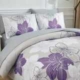 NNEDSZ Floral Comforter Set, King Size, Purple Floral 3-Piece Bedding, Lightweight Microfiber