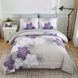 NNEDSZ Floral Comforter Set, King Size, Purple Floral 3-Piece Bedding, Lightweight Microfiber