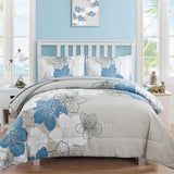 NNEDSZ Floral Comforter Set, King Size, Blue Floral 3-Piece Bedding, Soft Microfiber for All Seasons