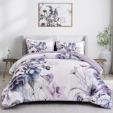 NNEDSZ Floral Comforter Set, King Size, Purple Floral 3-Piece Bedding, Soft Microfiber for All Seasons