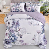 NNEDSZ Floral Comforter Set, King Size, Purple Floral 3-Piece Bedding, Soft Microfiber for All Seasons