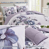 NNEDSZ Floral Comforter Set, King Size, Purple Floral 3-Piece Bedding, Soft Microfiber for All Seasons