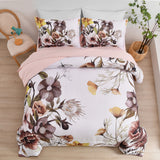 NNEDSZ Floral Comforter Set, King Size, Blush Floral 3-Piece Bedding, Soft Microfiber for All Seasons